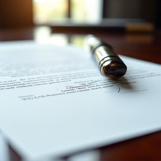 Close up of a legal contract with a designer pen